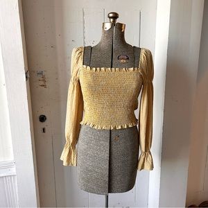 Urban Outfitters  Butterscotch Gingham Puff Sleeves Cinched Crop Top